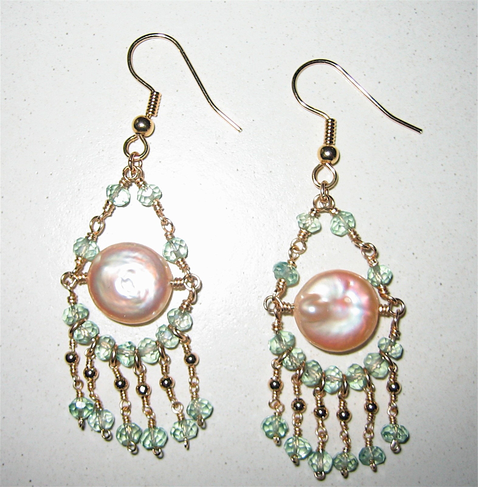 Gold-Filled Earrings with Coin Pearls and Green Amethyts