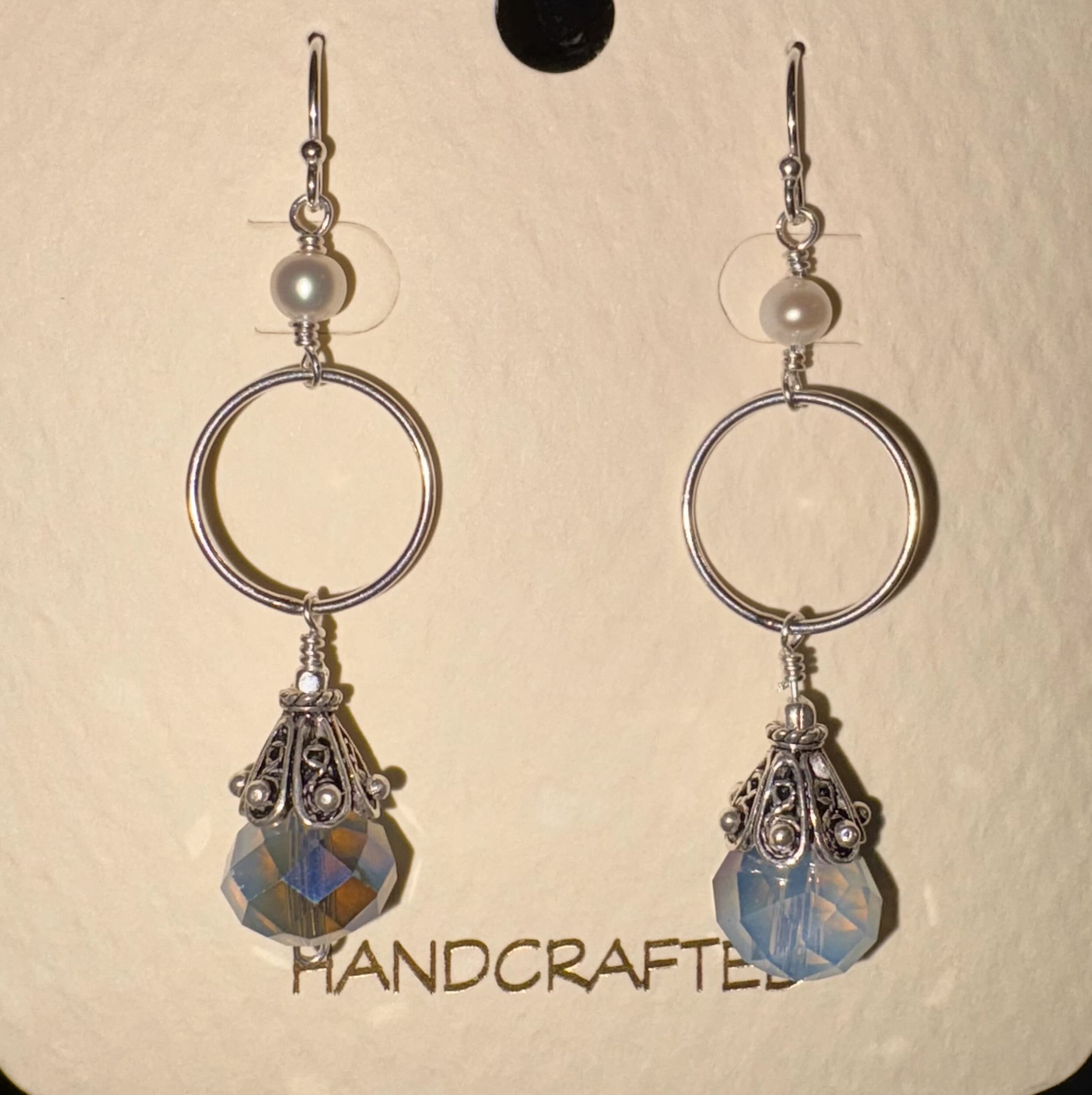 Sterling Silver Earrings with Austrian  Crystals and Freshwater Pearls