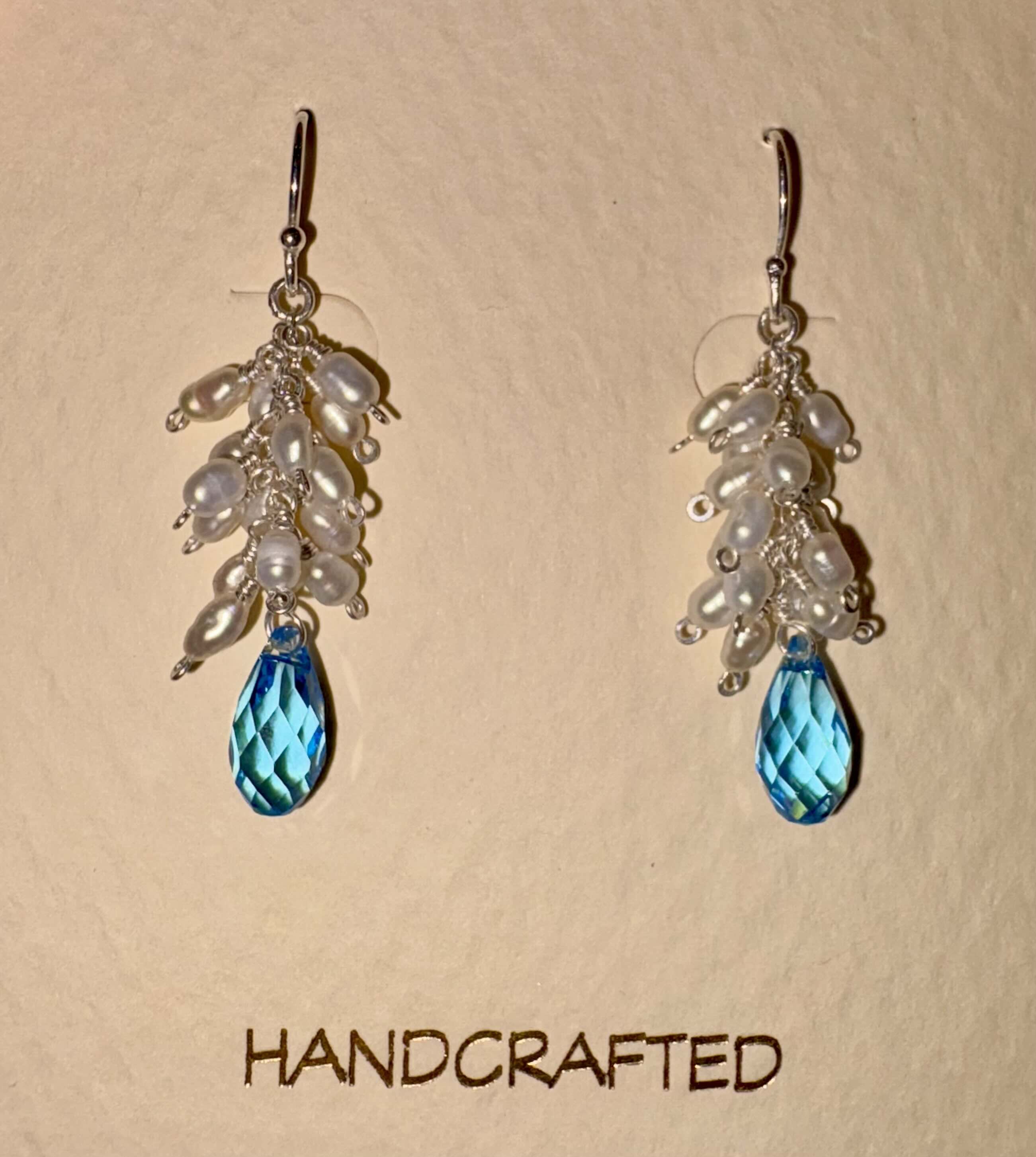 Sterling Silver Earrings with Freshwater Pearl Clusters and Austrian  Crystals
