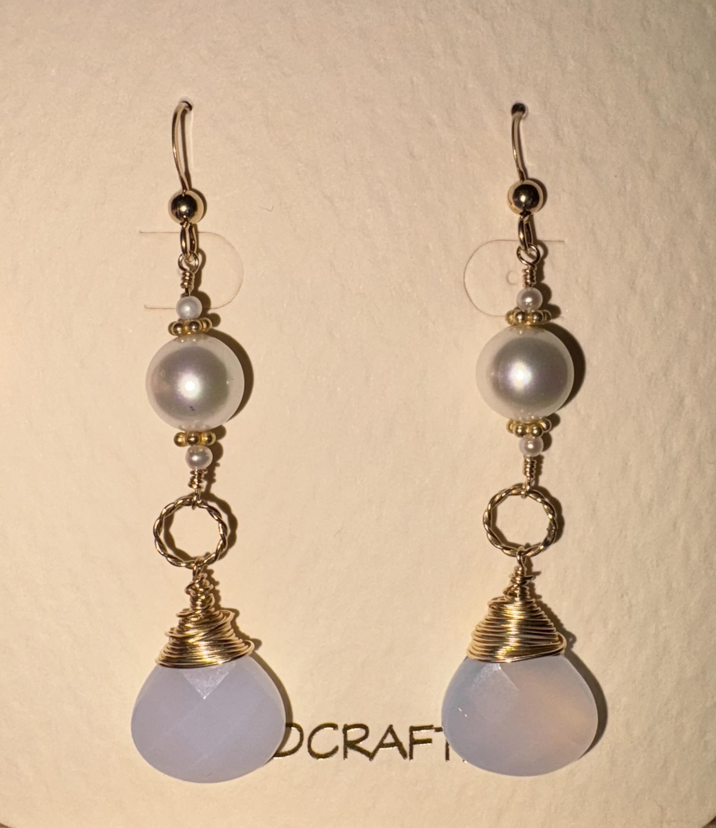 14k Gold-Filled Earrings with Chalcedony and Austrian  Pearls